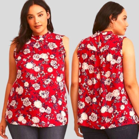 TORRID New Plus Size Pink Floral Mock Neck Ruffle Tank Top 4X - Picture 11 of 16